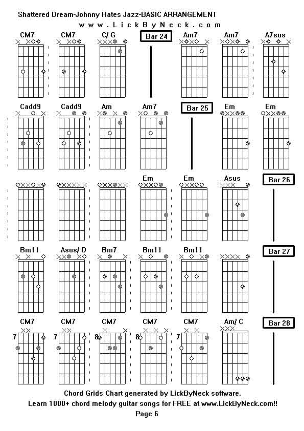 Chord Grids Chart of chord melody fingerstyle guitar song-Shattered Dream-Johnny Hates Jazz-BASIC ARRANGEMENT,generated by LickByNeck software.